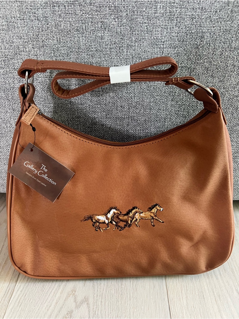 Brown Embroidered Horse Shoulder Bag